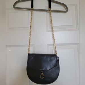 Louise et Cie Crossbody Saddle Bag - Color Black with Gold Hardware and Chain